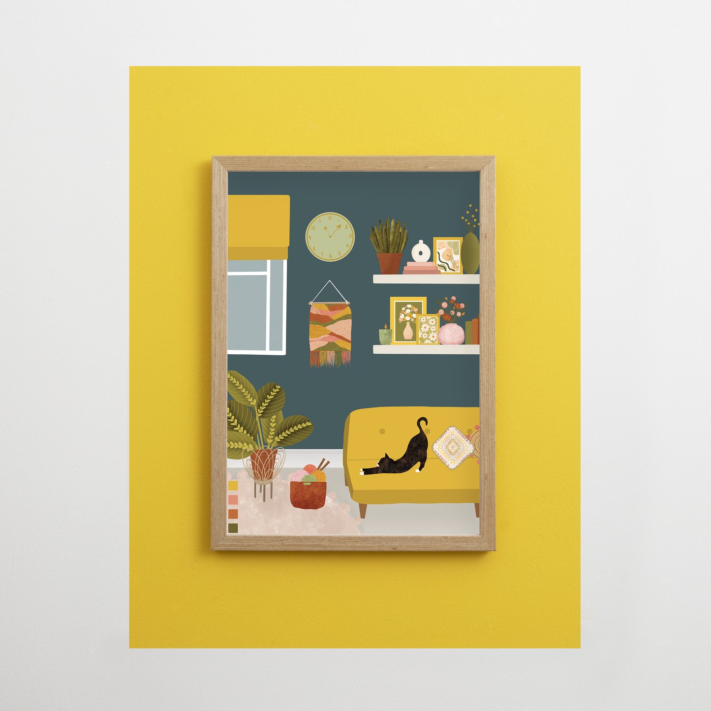 Cat on Yellow Sofa Print